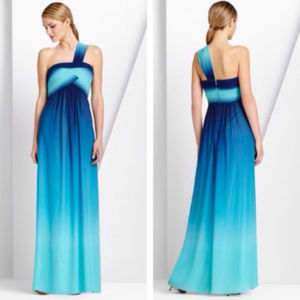 BCBG one shoulder long dress in ombré blue/teal
